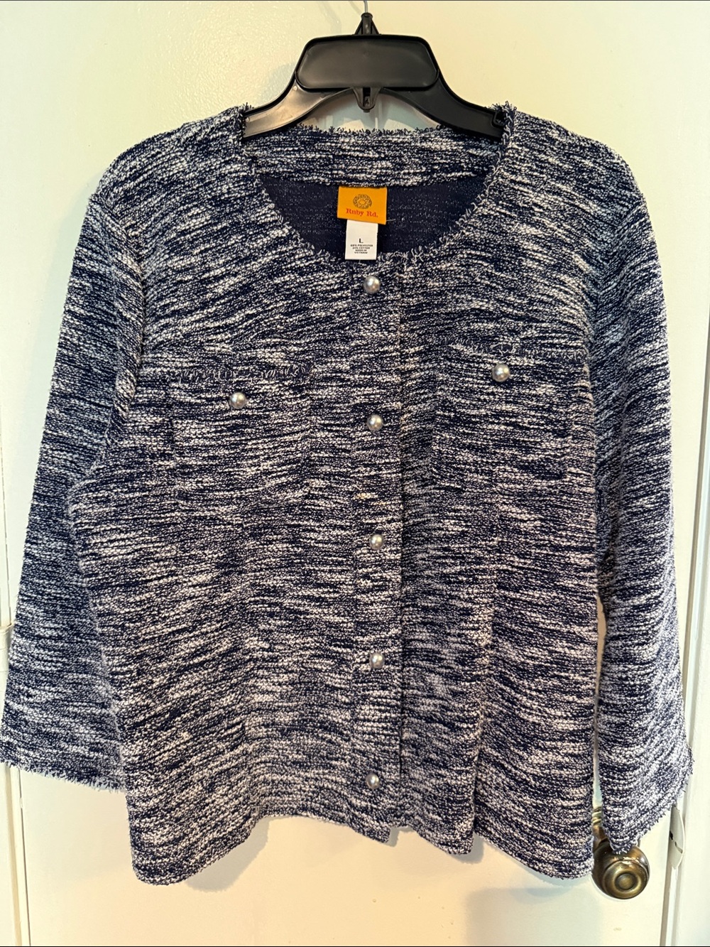 Ruby Rd. Navy & White Tweed Pearl-Button Jacket